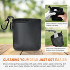 Teccom Golf Club and Ball Cleaning Bag, Golf Cleaner Pouch with Three-Layer Waterproof Fabric Technology, Microfiber Layer, Neoprene, PU Leather Exterior, Detachable Clip, Golfer Gift