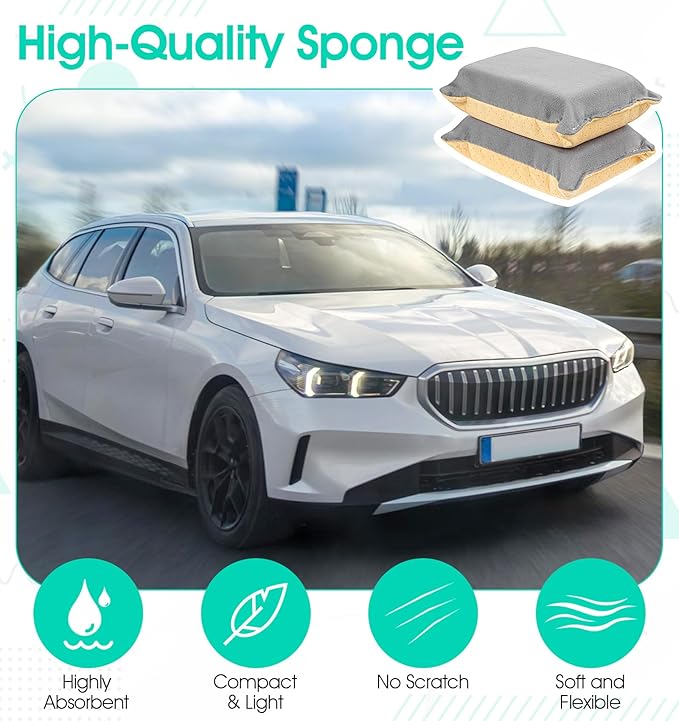 2Pcs Car Sponge, Windshield Defogger for Car Windshield Cleaner, Absorbent Sponge Auto Glass Window Cleaner (Gray & Beige, 10.6 x 7.9 x 1.7 Inches)