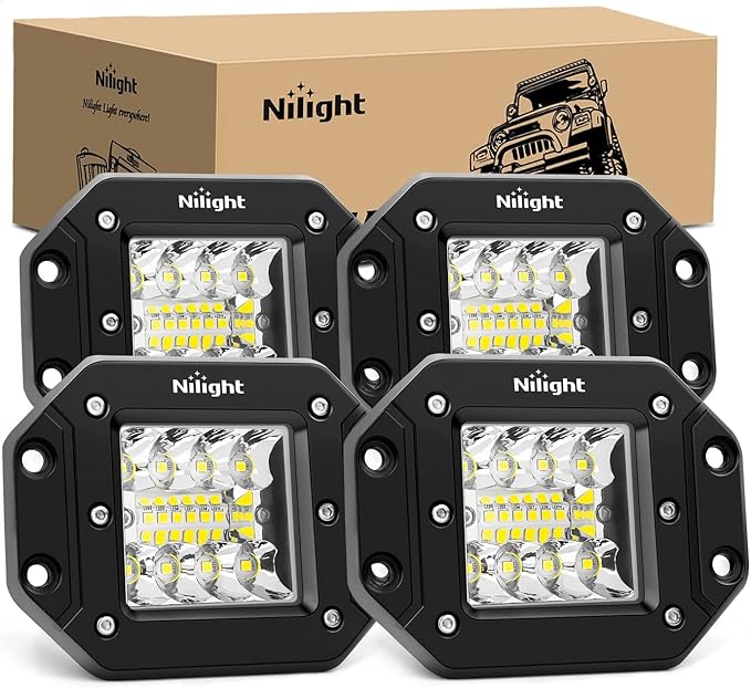 Nilight 4PCS 42W Flush Mount LED Light Pods - Upgraded Spot Flood Combo Beam Driving, Work, Backup, Reverse, Grill Mount Light for Offroad 4x4 Truck SUV