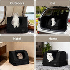 PETSFIT Portable Travel Cat Litter Box – Collapsible, 2-Layer Leak-Proof Washable Liner with Sturdy Support Frame, for Hotel/Car/Camping, Cat Travel Essentials for Kitty/Medium Cats Solid Black