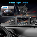 4 Channel Dash Cam 360° View, Include Front & Rear Left Right Camera Support 4 Way Recording, 32GB Card, 3” IPS Screen/Night Vision/WDR/24H Parking/G-Sensor（2G/4G/8G / 3 Split Screen (4 Channel)