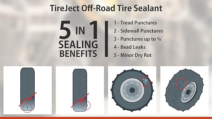 TireJect Off-Road 5-in-1 Flat Tire Protection Kit with Sealant Injector (40oz Skidsteer Kit)