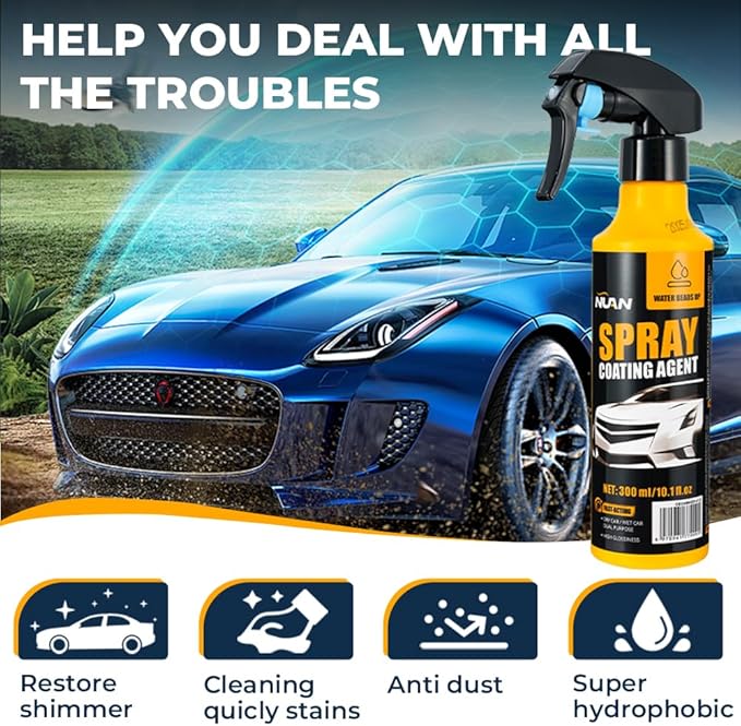 NUAN 2-Pack Nano Hydrophobic Ceramic Coating, 300ml Car Coating Spray Kit,Easy-to-Spray Auto Paint Protection, Includes Microfiber Cloth for Vehicle Shine & Protection