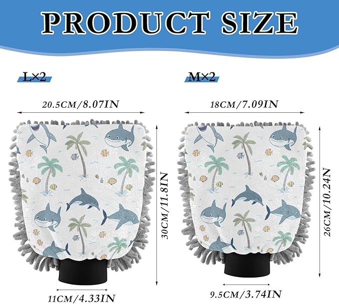 Qilmy Shark Pattern Microfiber Chenille Car Wash Sponge Scratch Free Car Wash Mitt Absorbent Mitt Sponge for Trucks SUVs Car Washing Home Cleaning, Medium