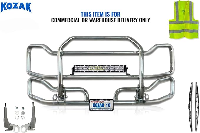 Compatible with Cascadia 2018+ (without Fogs) Front Grille Deer Moose Brush Bumper Guard Large w/ 22" LED Light Bar Plus Bracket, Logo, 2X 22'' Wipers, License Plate Holder & Frame, Vest