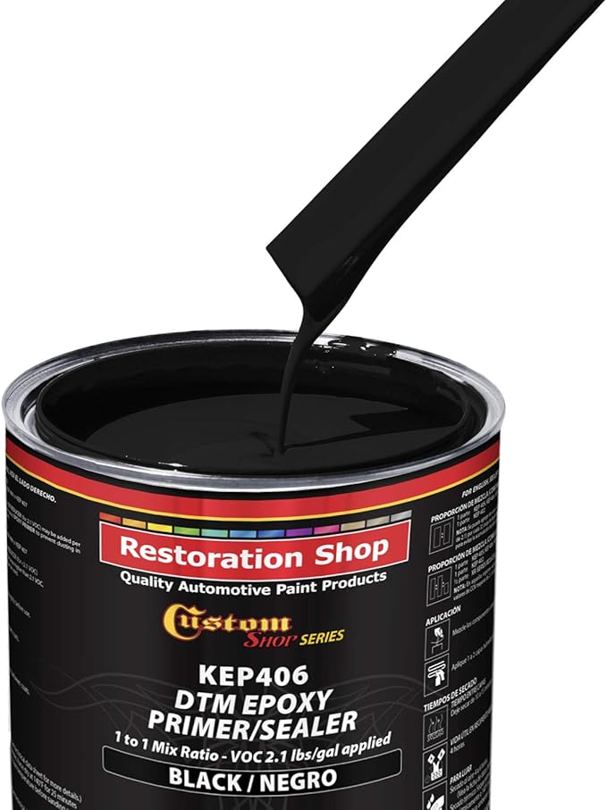 Custom Shop Black Epoxy Primer/Sealer 2.1 VOC Anti-Corrosive DTM High-Performance Primer Kit - 1 Quart (1 Pint + 1 Pint Epoxy HDR. 1-1 Mix) for Automotive and Industrial Use