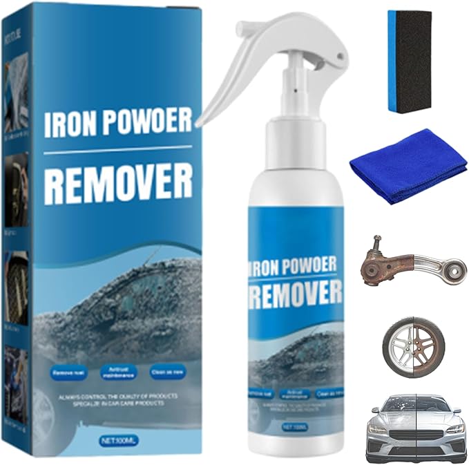 Multi-functional Quick-Acting Rust Removal Spray, 100ml Portable Iron Powder Remover, Portable Easy-Spray Cleaner for Metal Surfaces, Bikes, Tools, Furniture Maintenance (1 pcs)