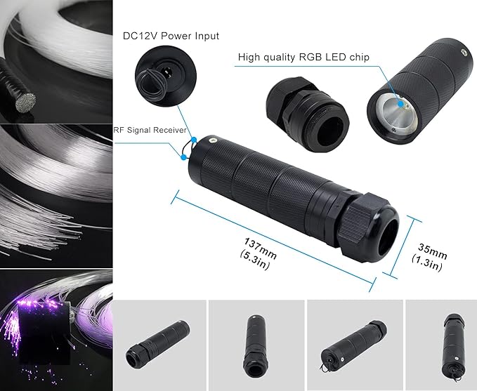 AZIMOM Car Use 6W RGBW 200pcs 0.03in 6.5ft Fiber Optic Lights Starlight Ceiling Light Kit End Glow Optic Cable Music Mode APP Remote Sensory Lighting Indoor Home Headliner Decoration