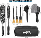 8Pcs Wheel Brush, Tire Brush, Wheel Cleaner Brush Set - 2 Soft Wheel Cleaning Brushes, Detailing Brush & Hard Tire Scrubber, Flexible and Durable Rim Cleaning Brush Kit for Wheels and Tires