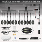 12 Pods Pure White LED Rock Lights with Power Swith Wiring Harness, Waterproof Rust Proof 6600K Super Bright Pure Lighting Aluminum Underglow Kit for Truck Trailer Pickup Offroad ATV UTV