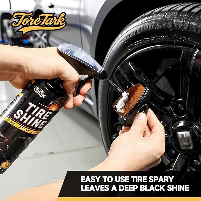 toretark Ceramic Tire Shine Spray — High-Gloss Wet Look Tire Coating with Ultra-Dense Nylon Brush Applicator, UV Protection, Long-Lasting Shine for Car Truck RV Motorcycle (3.4 Fl Oz)