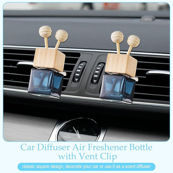 Zubebe 80 Pcs Car Diffuser Bottles Empty Bulk Vent Clip Car Air Freshener Diffuser for Essential Oil Perfume Glass Bottle with Wooden Caps Stick Fragrance Ornament (Gradient Black)