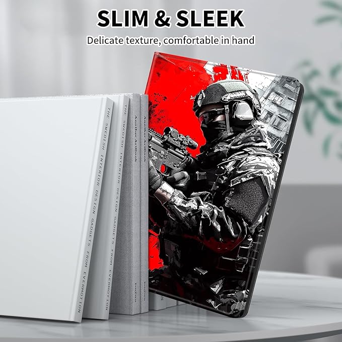 for Kindle Paperwhite Case,6.8" Kindle Paperwhite 11th Generation Case and Kindle Paperwhite Signature Edition,Leather Slim Adjustable Stand Cover with Auto Wake/Sleep,Red Black Soldier