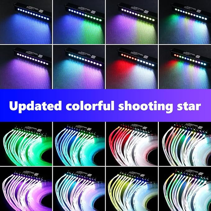 AMKI Dual Color 20W Twinkle Starlight Headliner Kit Mixed 860pcs*9.8ft Cables+ RGB Meteor Shooting Star Fiber Optic Light Sound Activated APP/Remote Control for Car Roof Home Ceiling