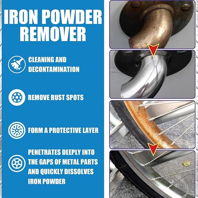 Multi-functional Quick-Acting Rust Removal Spray, 100ml Portable Iron Powder Remover, Portable Easy-Spray Cleaner for Metal Surfaces, Bikes, Tools, Furniture Maintenance (3 pcs)