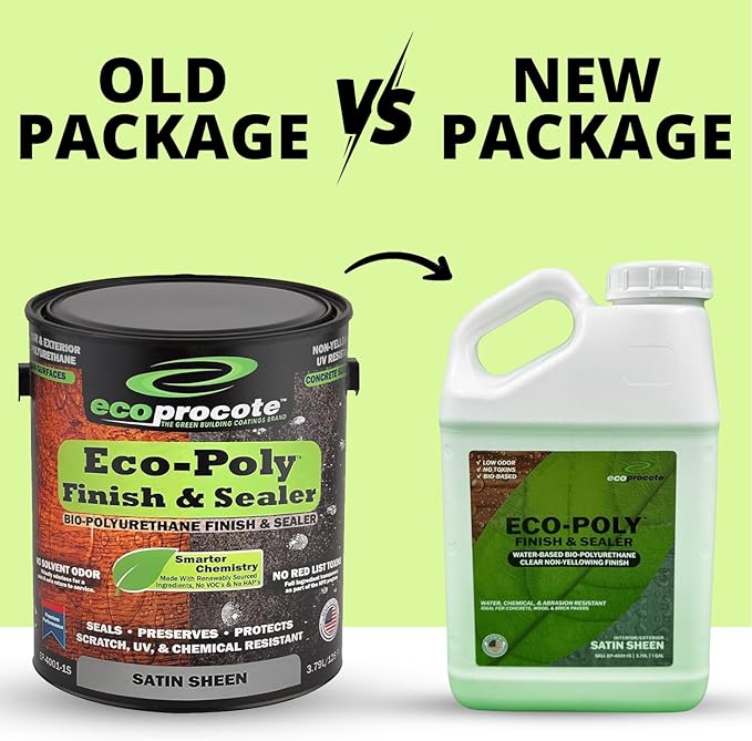 Eco-Poly Polyurethane Sealer — Non-Toxic, Low Odor, Quick-Dry Water Based Protective Spar Varnish for Indoor & Outdoor, Satin 1 Gallon Polyurethane Sealant for Wood, Concrete, Multiple Surfaces