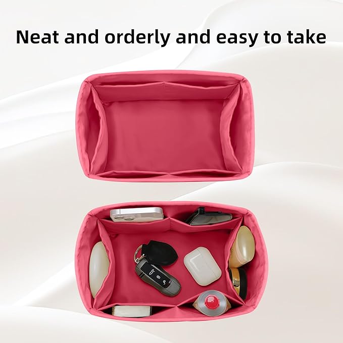 DGAZ Silk Purse Organizer Insert Fits LV Speedy 16/20/25/30/35/40/45 bags，Silky Smooth Bag Organizer，Luxury Handbag & Tote Shaper(Rose lipstick,SP20)