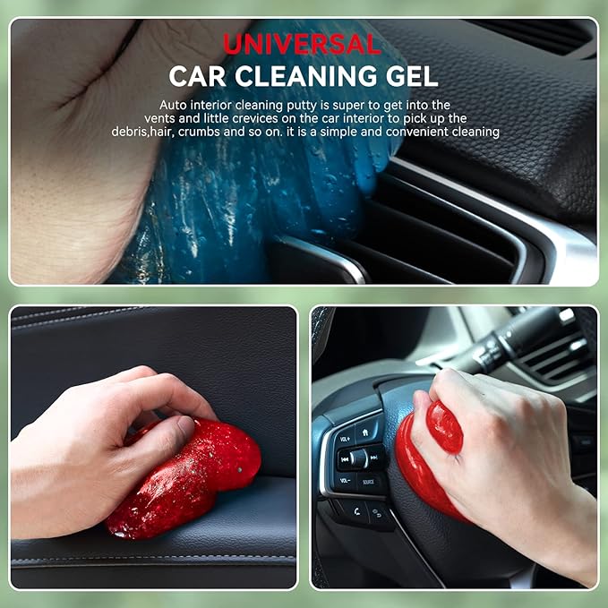 Auto Dynasty 2024 Universal Home/Office Keyboard/Interior Car Air Vent Auto Detailing Car Slime Cleaner Dust Cleaning Removal Gel Putty Jelly, Pack of 3, Red, Blue, Green
