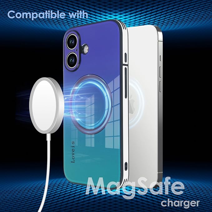 Guppy Compatible with iPhone 17 Magnetic Case, with Full Camera Lens Protector [Compatible with MagSafe] Scratch Resistant Gradient Glass Back Cover Phone Case-Purple