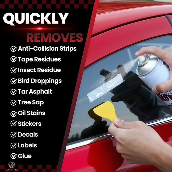 DONKEYPRO Tree Sap Remover for Car -15 fl.oz Sticker Remover Spray with Scraper, Quickly Dissolves Sticky Residue, Glue, Tape, Labels, Decals, Bug, Insect Residue, Tar, Wax on Paint & Glass