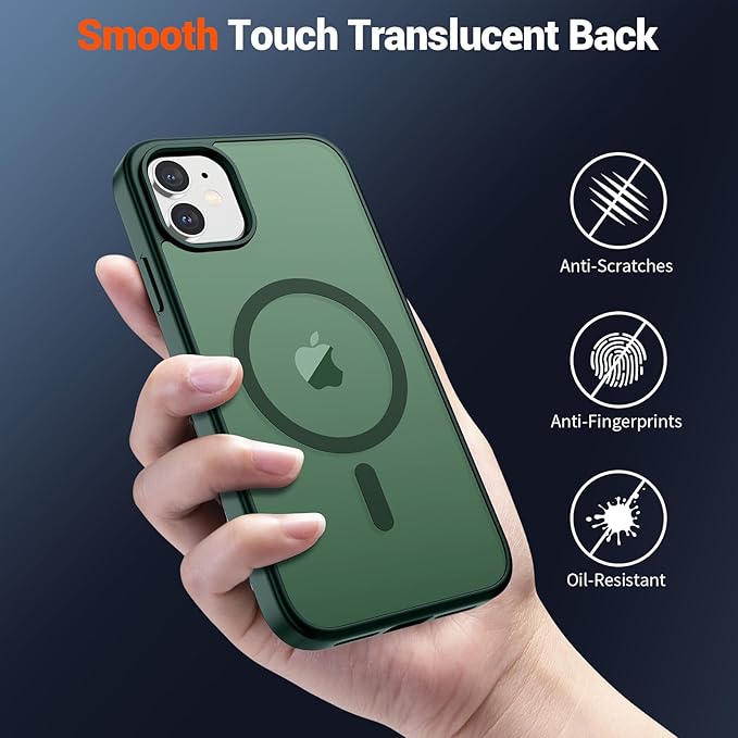 SUPFINE Magnetic for iPhone 11 Phone Case (Compatible with MagSafe) (Military Grade Drop Protection) Slim Translucent Matte Shockproof with Anti-Fingerprint Phone Case,Forest Green