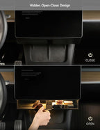 TPARTS Hidden Magnetic (Under Screen) Storage Box for Tesla Model 3/Y with Open-Close Design Center Console Organizer Dashboard Vehicle Tissue Holder with Smart Warm White Light