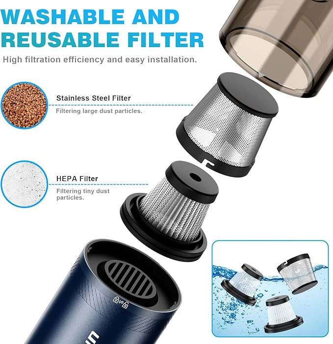 Upbooz Handheld Vacuum Cordless, Car Vacuum with 14000PA Powerful Suction with LED Light, Air Duster 2-in-1,Low Noise Rechargeable Portable Mini Vacuum Cleaner for Car Home Pet Office,Two Gears Blue