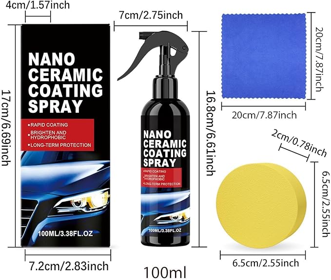 Car Ceramic Coating Spray - 100ml Exterior Paint Interior Polishing Solution | 17 * 7.2 * 4cm Car Coating Detail Spray for Sedans Suvs Pickups Minivans Motorcycles