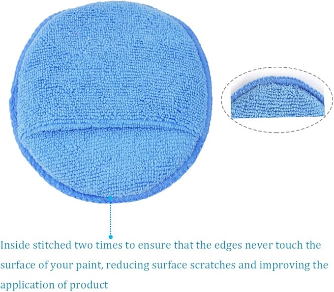 AutoCare Microfiber Wax Applicator, Ultra-Soft Pads with Finger Pocket for Cars, Foam Sponge (Blue, 5" Diameter, Pack of 10)