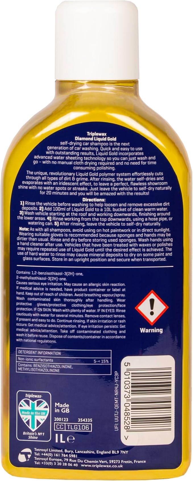 Triplewax Liquid Gold – Self-Drying Car Shampoo for a Streak-Free, Glossy Finish, 34 fl oz