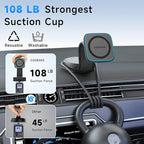 for MagSafe Car Mount Charger with 15W Fast Wireless Charging, Magnetic Car Phone Holder 【Windshield+Vent+Dash】 with Bendable Memory Alloy Arm, 108LB Suction Phone Mount for iPhone 17 Pro Max