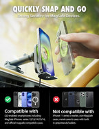 Bracketron MagAlign Extend 15W Magsafe Car Mount Charger, Magnetic Car Phone Holder Charger Wireless Car Charger for iPhone 17 Pro Max 16 15 14 13,Vent/Windshield/Dash Phone Mount Holder Fast Charger