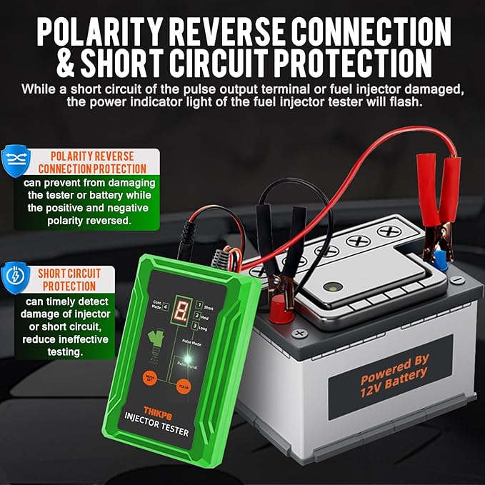 THIKPO Universal Fuel Injector Tester Cleaner Tool Kit, DIY Cleaning Tool with 8 Pulse Modes, 4 Wire Dual Channel for 2 Injectors, 8 Size Adapters, 12V/5V Output Power