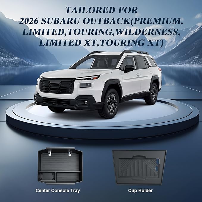 BIBIBO 2Packs for 2026 Subaru Outback Center Console Organizer 2026 Subaru Outback(Premium,Limited,Touring,Wilderness,Limited XT,Touring XT) Console Insert Tray +Silicone Wireless Charging Mat