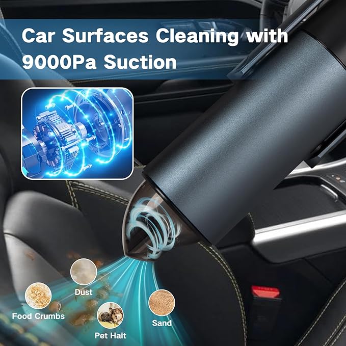 Verazon Car Vacuum Cleaner, 2-in-1 Blower Handheld Cleaner, 9000PA Car Vacuum Portable Cordless with Multi-Nozzles, Handheld Vacuums with Dual Filters, Mini Vacuum Cleaner for Home, Office, Pet