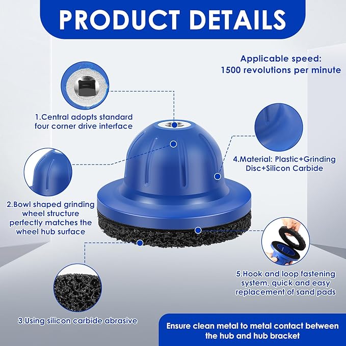Wheel Hub Grinder Cleaning Tool, Professional Wheel Hub Cleaner Hubs Resurfacing Kit, Universal Wheels Hubs Brush with 150mm Silicon Carbide Disc for Tyre Change Rim Cleaning and Rust Removal (Style1)