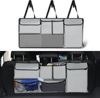 UYYE Trunk Hanging Organizer, Backseat Storage Bag, Collapsible Car Interior Accessories with 4 Pockets & 2 Mesh Pouches for Tools, Provide More Storage Trunk Space for SUV, Jeep, MPVs (Light Grey)