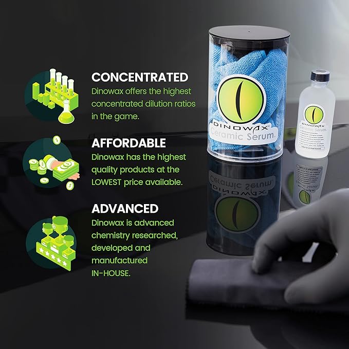 Dinowax - Ceramic Serum Kit, Ceramic Coating, Detailing Kit, Car Detailing Supplies, Protect Collection, 4 Oz Serum with Application Accessories
