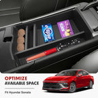 Autorder Center Console Organizer for 2024 2025 2026 Hyundai Sonata Accessories Car Armrest Storage Box Middle Console Tray Container with Non-Slip Silicone Mats