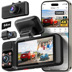REDTIGER F17 4K 3 Channel Dash Cam, STARVIS 2 IMX675 HDR, 2160P+1080P+1080P Front Inside and Rear Triple Car Camera with 64GB Card, 5.8GHz WiFi GPS, IR Night Vision, G Sensor, WDR, Parking Mode