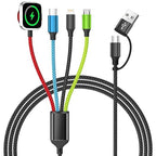 Travel Essentials 4 in 2 Multi Charging Cable for iWatch Charger, USB A/USB C Charging Cords for iWatch Ultra/SE/11-2, iPhone 17-11, Galaxy S25-21, iPad (1PACK 5FT)