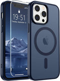 SUPFINE Magnetic for iPhone 13 Pro Max Case with Screen Protector (Compatible with MagSafe) (Military Grade Drop Protection) Translucent Matte Shockproof Phone Cover,Dark Blue