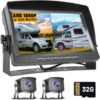 9 Inch DVR Car Monitor Dual Backup Camera Kit HD 1080P Night Vision IP69 Waterproof Rear View Cam 2 Split Screen Back Up Camera Kit for Car/Truck/Trailer/RV/Pickup 12-35V with 32G SD Card