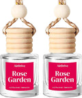 Car Air Freshener, 2 Pack Hanging Oil Diffuser With Wooden Cap, Gift For Men & Women, Non-Toxic Rearview Mirror Car Accessory, Made in USA, Odor Eliminator For Car (Rose Garden)