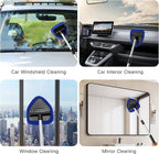 Qydipclin 10pcs Windshield Cleaner Tool, Car Window Cleaning Wash Kit with 4 Reusable Microfiber Pads 1 Spray Bottle and Extendable Handle Auto Glass Wiper Kit, Blue