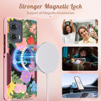 for Moto Edge 2024 Case - Compatible with MagSafe Women Girls Cute Magnetic Protective Phone Cover Kawaii Cat Flower Floral Heavy Duty Shockproof Design for Motorola Moto Edge 2024 Cases