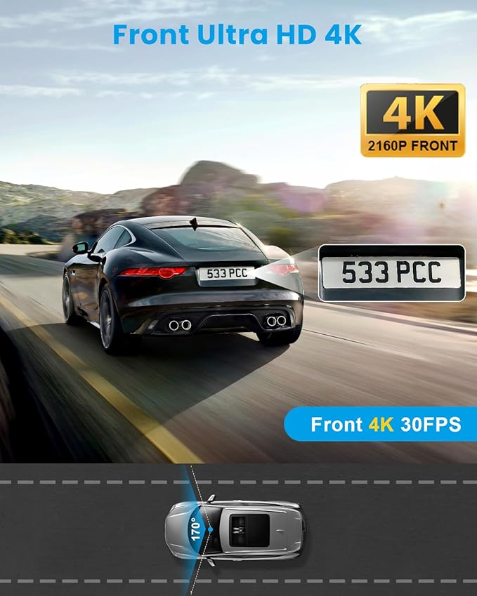 Dash Cam 4K Front, Ultra HD Dash Camera for Cars, 1.97''IPS Screen Mini Car Camera with APP Control, Built-in Wi-Fi & G-Sensor, 24H Parking Mode, Night Vision, WDR, Loop Recording, Support 256GB Max