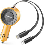 SUPERONE 3-in-1 Car Charger with Retractable Cords, USB C Charger Car Adapter Compatible with iPhone 17/16/15/14/13/12 Pro Max Samsung Android Phones