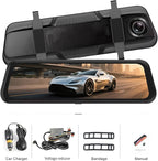 BY-J 9.66" 4K Mirror Dash Cam Front and Rear, Backup Camera for Cars, Full Touch Screen Rear View Mirror Camera, Smart Driving Assistant, Loop Recording Streaming Media