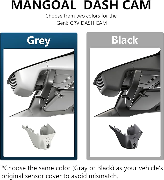Mangoal Honda CRV Dash Cam Front 4K & Rear 1080p Custom fit for Gen6 CR-V & CR-V Hybrid 2023-2026(Gray)(Model B), Integrated OEM Look, UHD 2160P Video, WiFi & App, 128GB Card